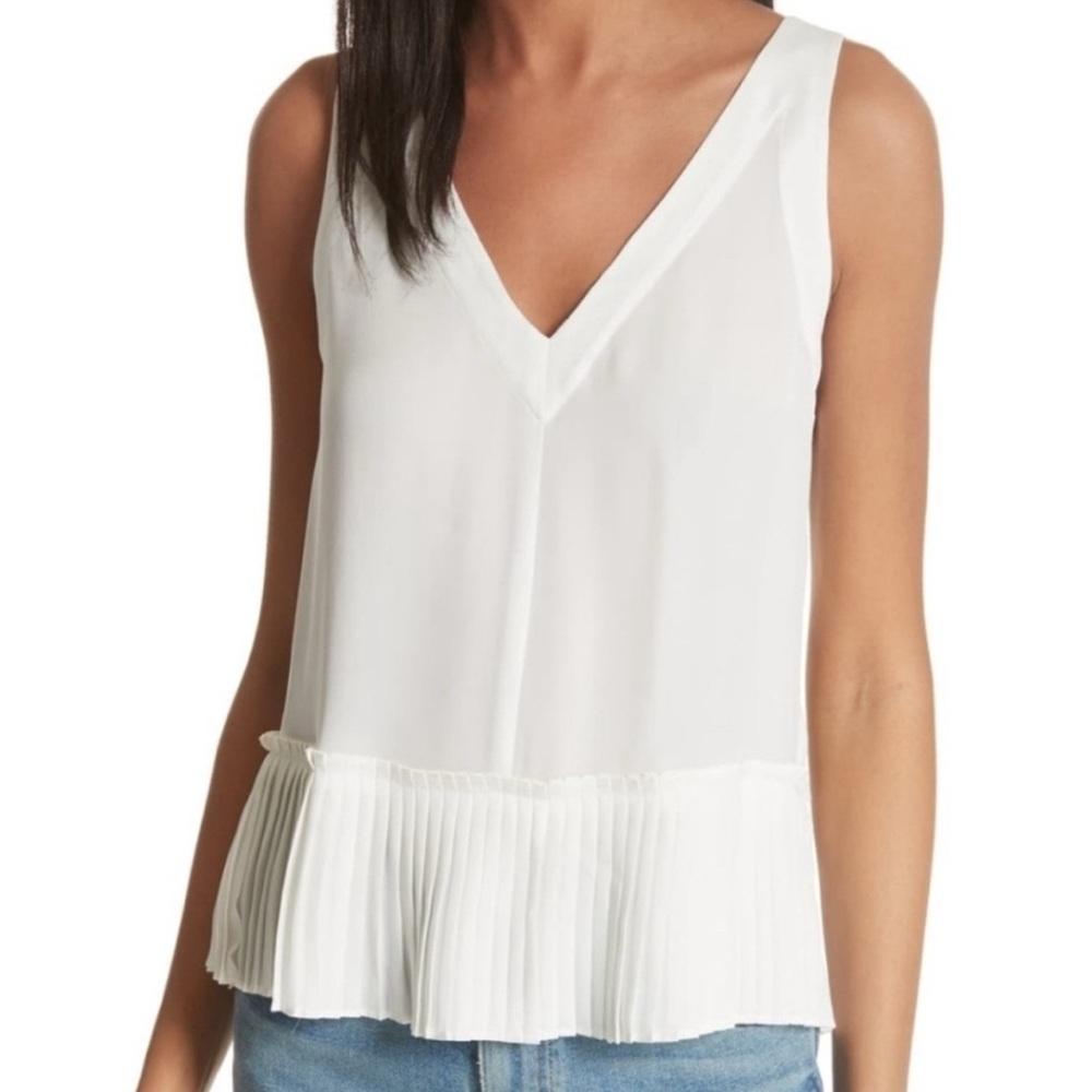 Rebecca Taylor ivory pleated peplum silk sleeveless blouse size 10
